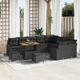 Garden Sofa Set with Cushion 12 pcs Black Poly rattan