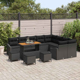 Garden Sofa Set with Cushion 13 pcs Black Poly rattan - Side View