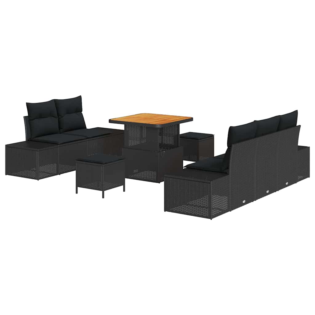 Garden Sofa Set with Cushion 8 pcs Black Poly rattan