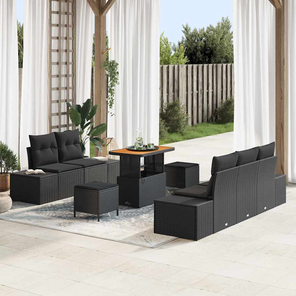 Garden Sofa Set 8 pcs Black Poly Rattan and Powder-Coated Steel