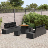 Garden Sofa Set with Cushion 9 pcs Black Poly rattan - Side View