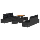 Garden Sofa Set with Cushion 9 pcs Black 90 x 55 x 71 cm - Front View