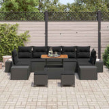 Garden Sofa Set with Cushion 10 pcs Black Poly rattan - Side View