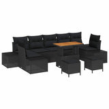 Garden Sofa Set with Cushion 10 pcs Black Poly rattan - Front View