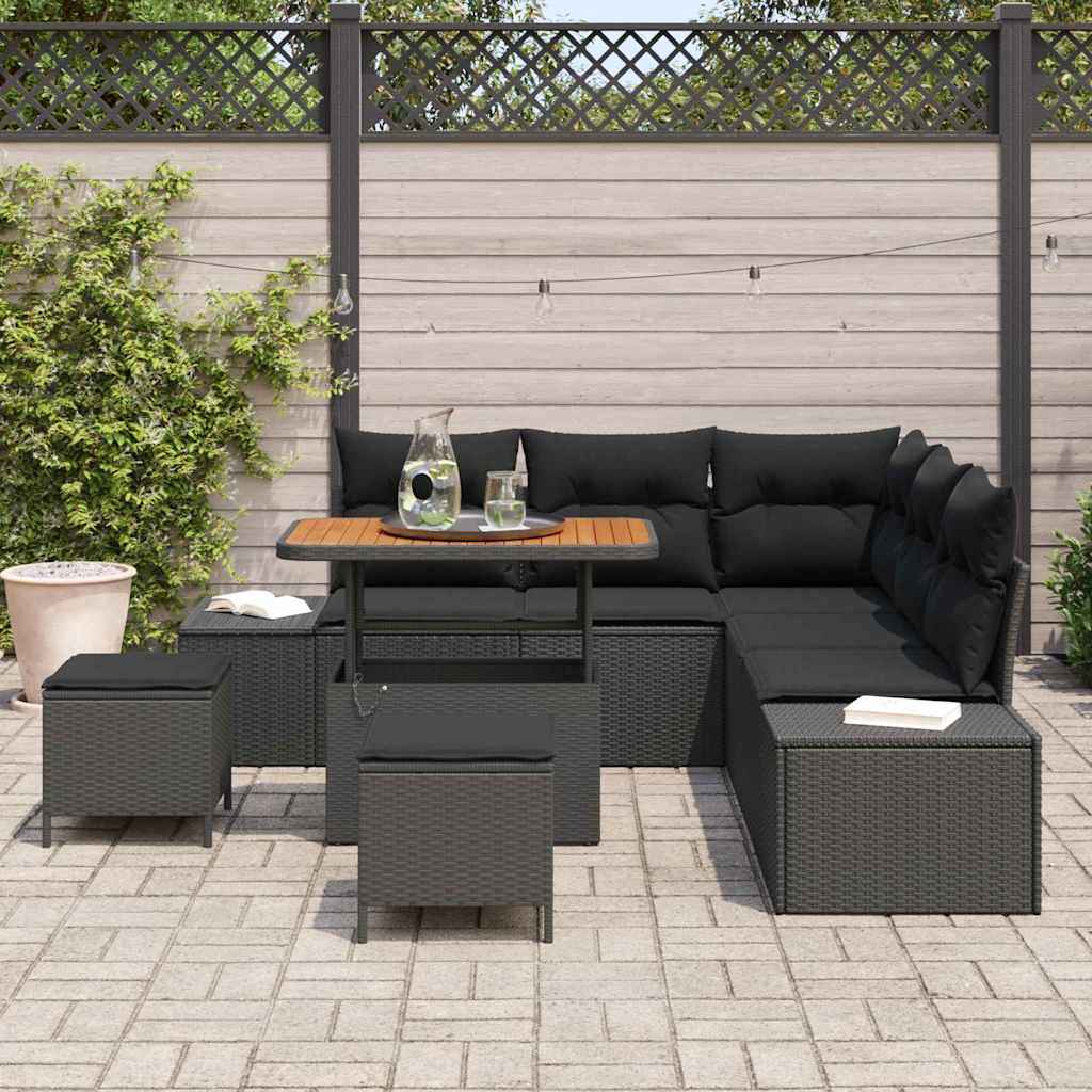 Garden Sofa Set with Storage 8 pcs Black Poly rattan
