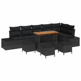 Garden Sofa Set with Cushion 10 pcs Black Poly rattan - Front View