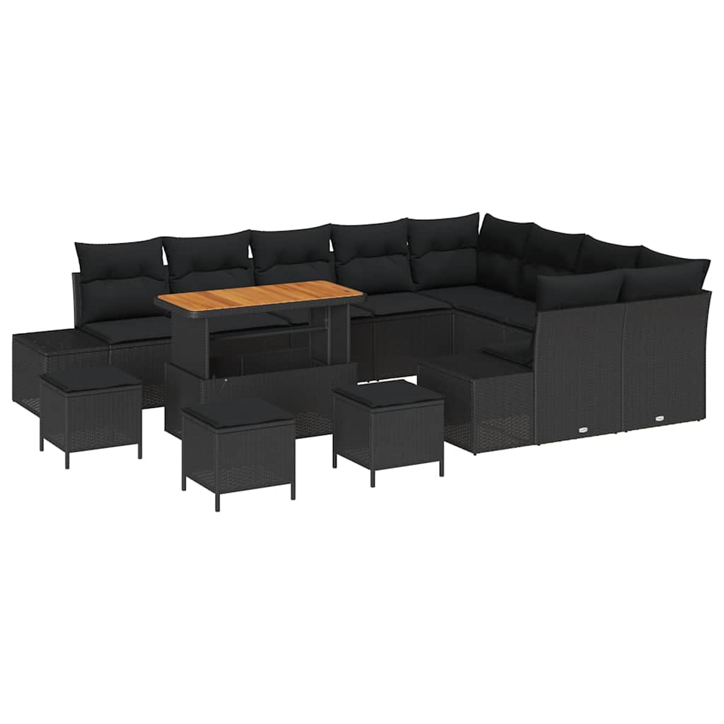 Garden Sofa Set with Cushion 13 pcs Black Poly rattan