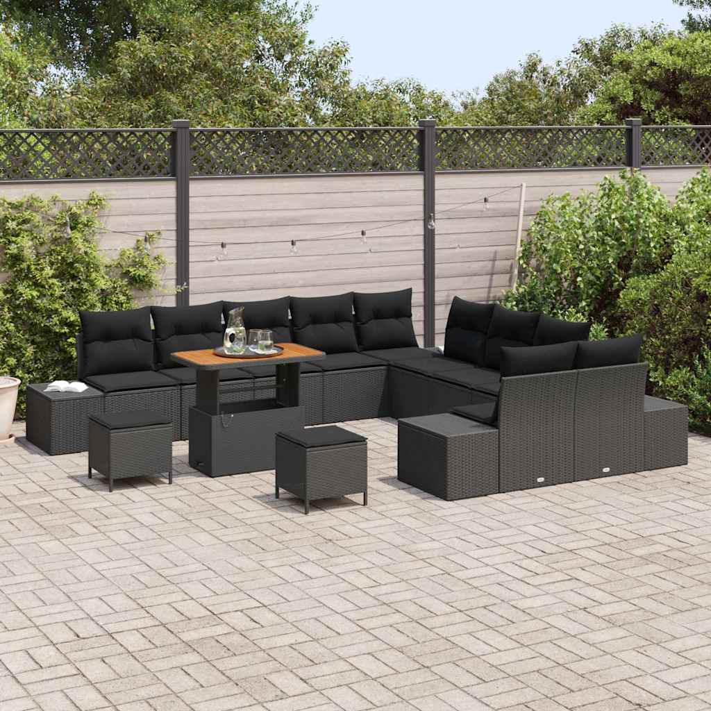 Garden Sofa Set with Cushion 13 pcs Black Poly rattan