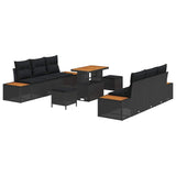 Garden Sofa Set 9 pcs Black Poly Rattan and Powder-Coated Steel - Front View