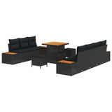 Garden Sofa Set with Cushion 10 pcs Black Poly rattan - Front View