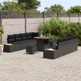 Garden Sofa Set with Cushion 11 pcs Black Poly rattan - Side View