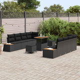Garden Sofa Set with Cushion 11 pcs Black Poly rattan - Side View