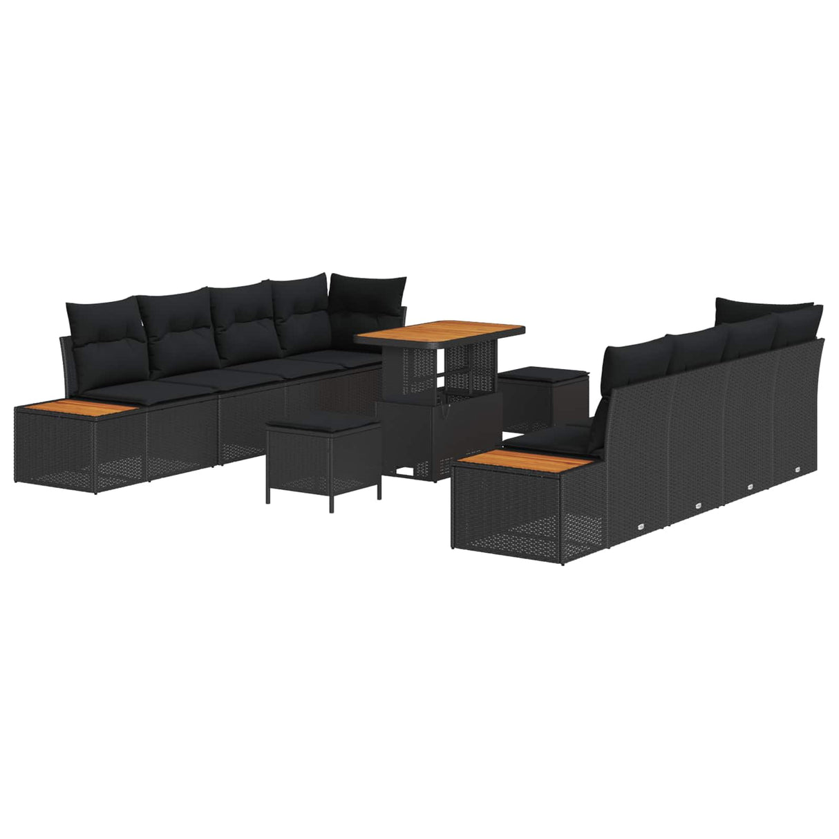 Garden Sofa Set with Cushion 11 pcs Black Poly rattan