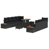 Garden Sofa Set with Cushion 11 pcs Black Poly rattan - Front View