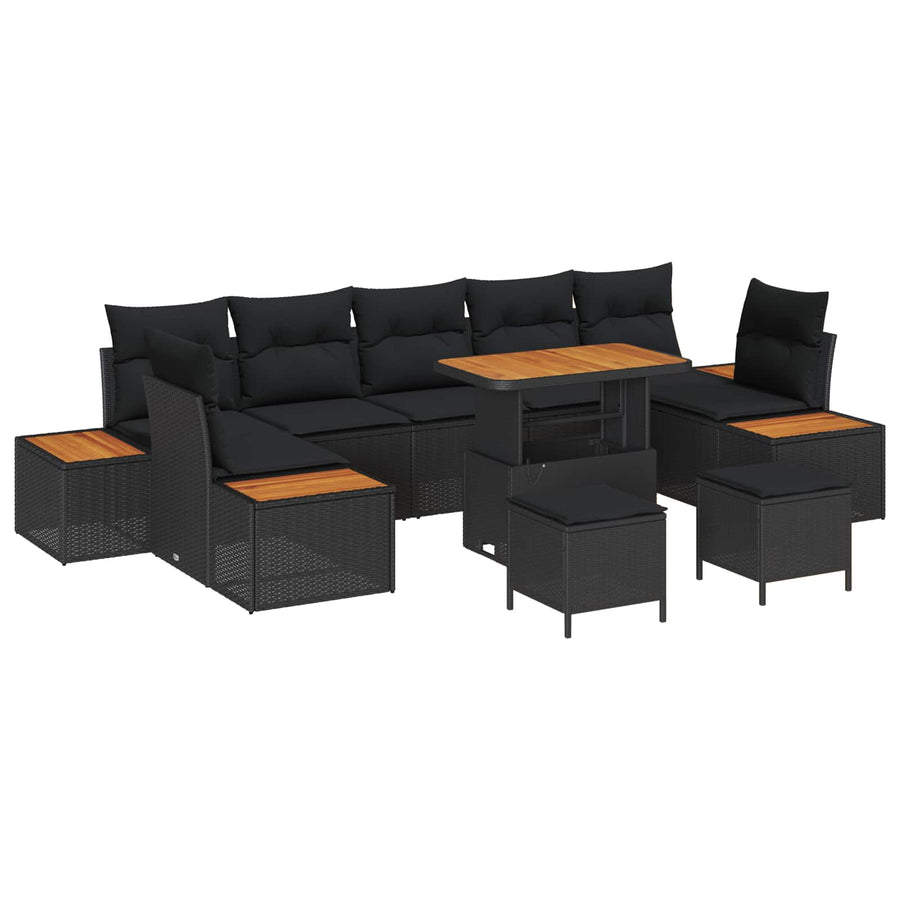 Garden Sofa Set 10 pcs 9-Seater Black Poly rattan