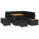Garden Sofa Set with Cushion with Storage Black Poly rattan - Front View