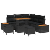Garden Sofa Set with Cushion with Storage Black Poly rattan - Front View