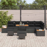Garden Sofa Set with Cushion 9 pcs Black Poly rattan - Side View