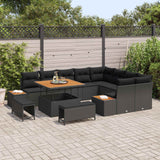 Garden Sofa Set with Cushion 12 pcs Black Poly rattan - Side View