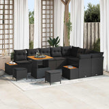 Garden Sofa Set with Cushion 12 pcs Black Poly rattan