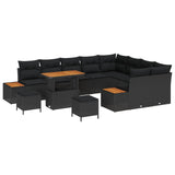 Garden Sofa Set with Cushion 12 pcs Black Poly rattan