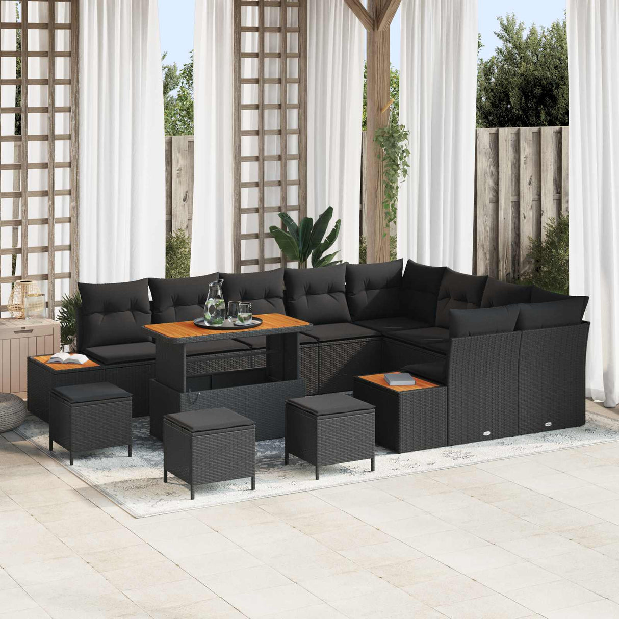 Garden Sofa Set with Cushion 13 pcs Black Poly rattan