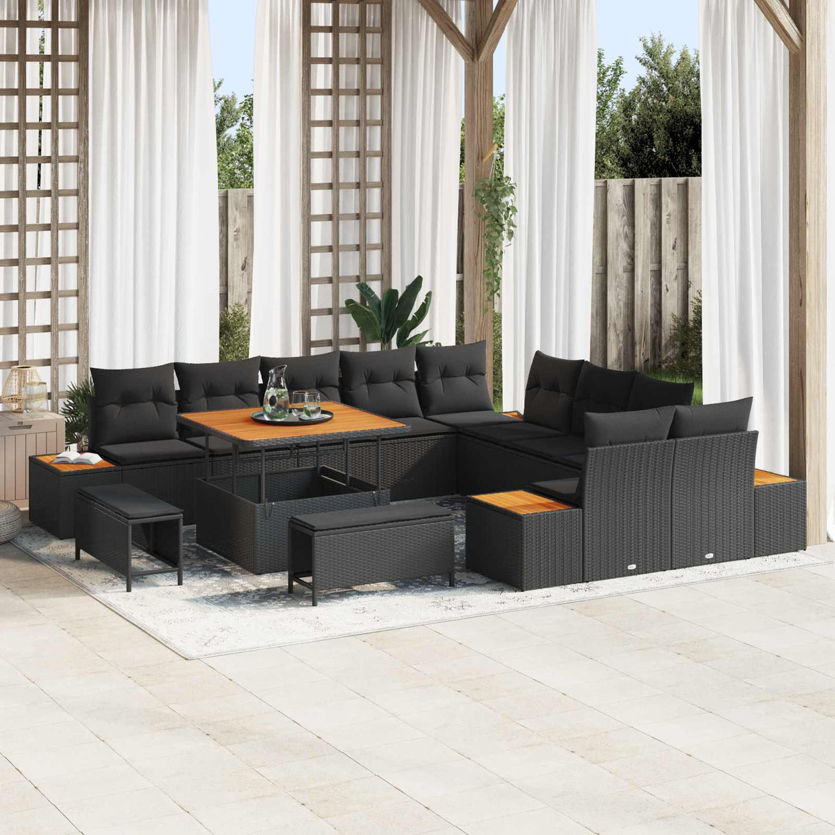 Garden Sofa Set with Cushion 13 pcs Black Poly rattan