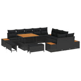 Garden Sofa Set with Cushion 13 pcs Black Poly rattan - Front View