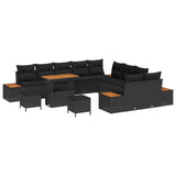 Garden Sofa Set with Cushion 13 pcs Black Poly rattan - Front View
