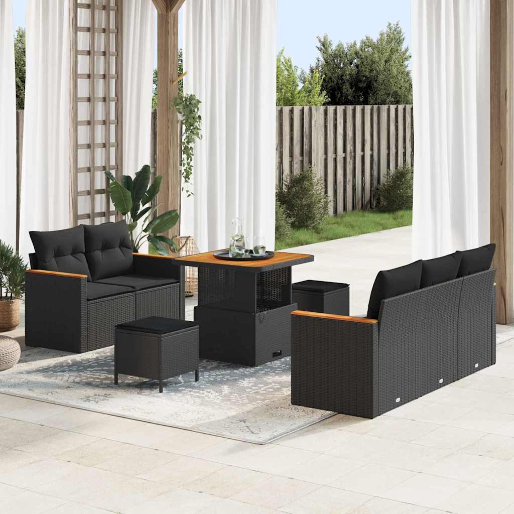 Garden Sofa Set with Cushion with Storage Black Poly rattan