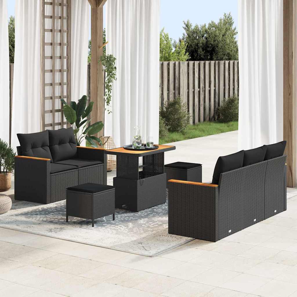 Garden Sofa Set with Cushion with Storage Black Poly rattan