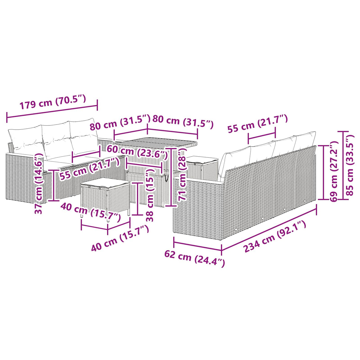 Garden Sofa Set with Cushion 14 pcs Black Poly Rattan