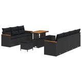 Garden Sofa Set with Cushion 14 pcs Black Poly Rattan