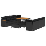 Garden Sofa Set with Cushion 12 pcs Black Poly Rattan