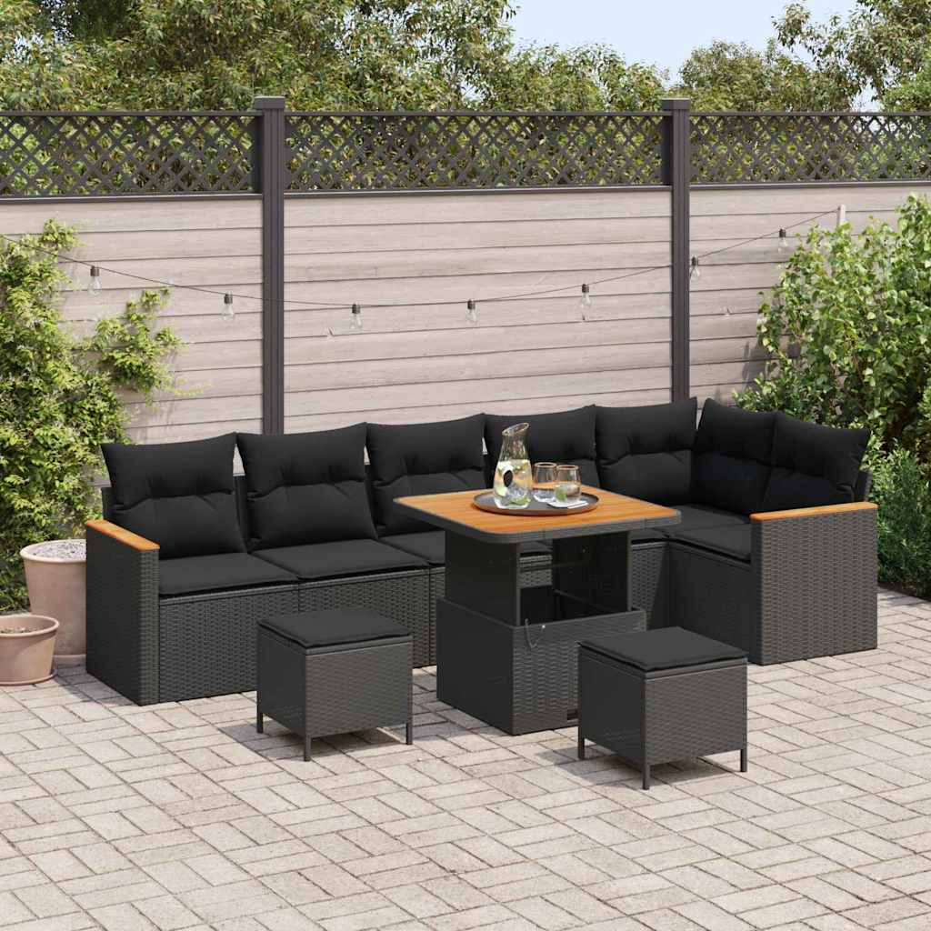 Garden Sofa Set with Cushion 9 pcs Black Poly rattan