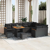 Garden Sofa Set with Cushion 12 pcs Black Poly Rattan
