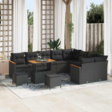 Garden Sofa Set with Cushion 12 pcs Black Poly Rattan