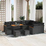 Garden Sofa Set with Cushion 13 pcs Black Poly Rattan