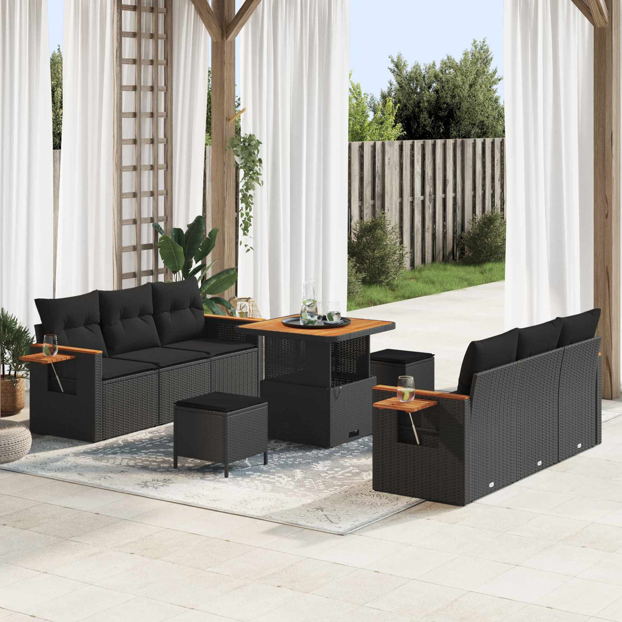 Garden Sofa Set with Cushion 11 pcs Black Poly Rattan