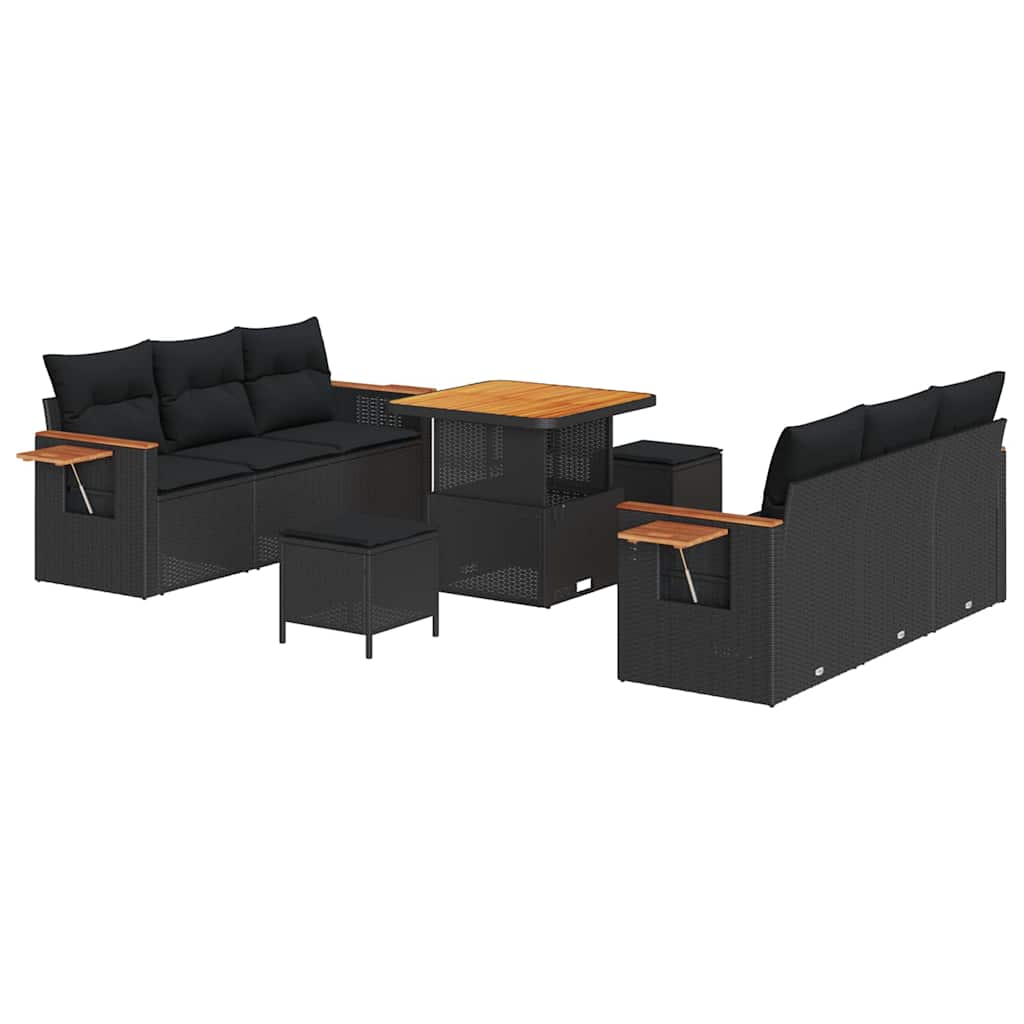 Garden Sofa Set with Cushion with Storage Black Poly rattan