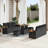 Garden Sofa Set with Cushion 11 pcs Black Poly Rattan