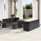 Garden Sofa Set with Cushion 12 pcs Black Poly Rattan