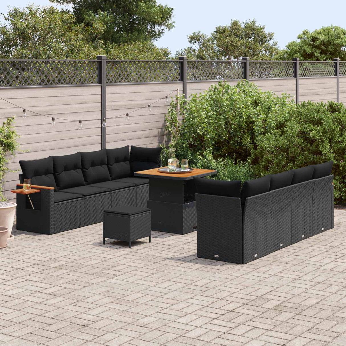 Garden Sofa Set with Cushion 12 pcs Black Poly Rattan