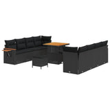 Garden Sofa Set with Cushion 12 pcs Black Poly Rattan - Front View