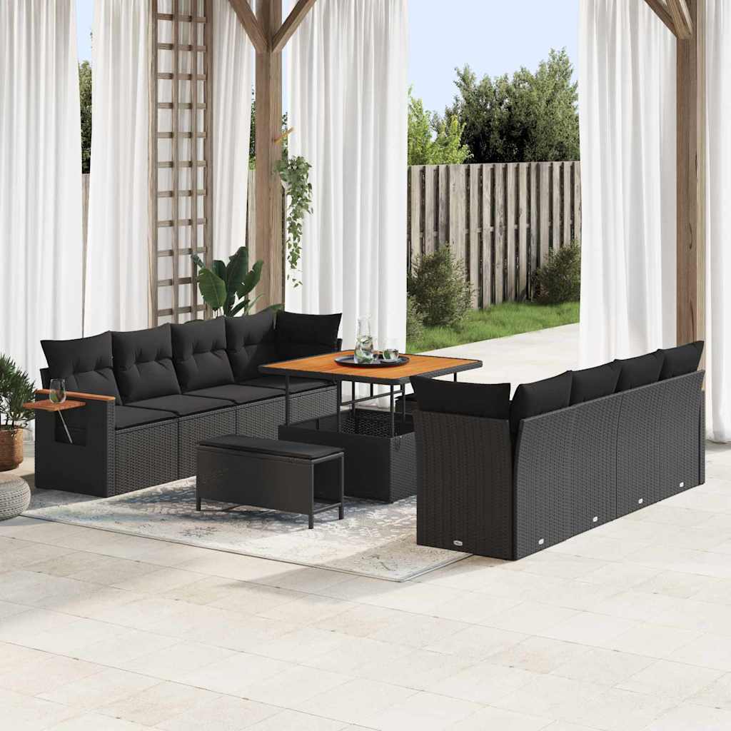 Garden Sofa Set with Cushion 11 pcs Black Poly rattan