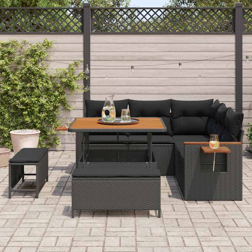 Garden Sofa Set with Cushion 8 pcs Black Poly rattan
