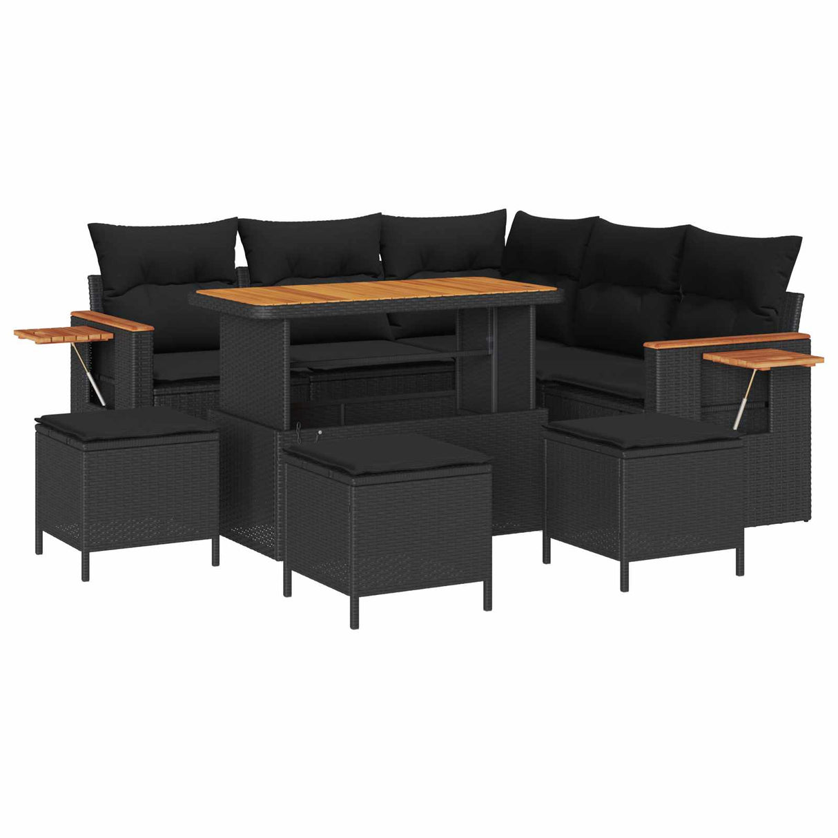 Garden Sofa Set with Cushion 10 pcs Black Poly Rattan