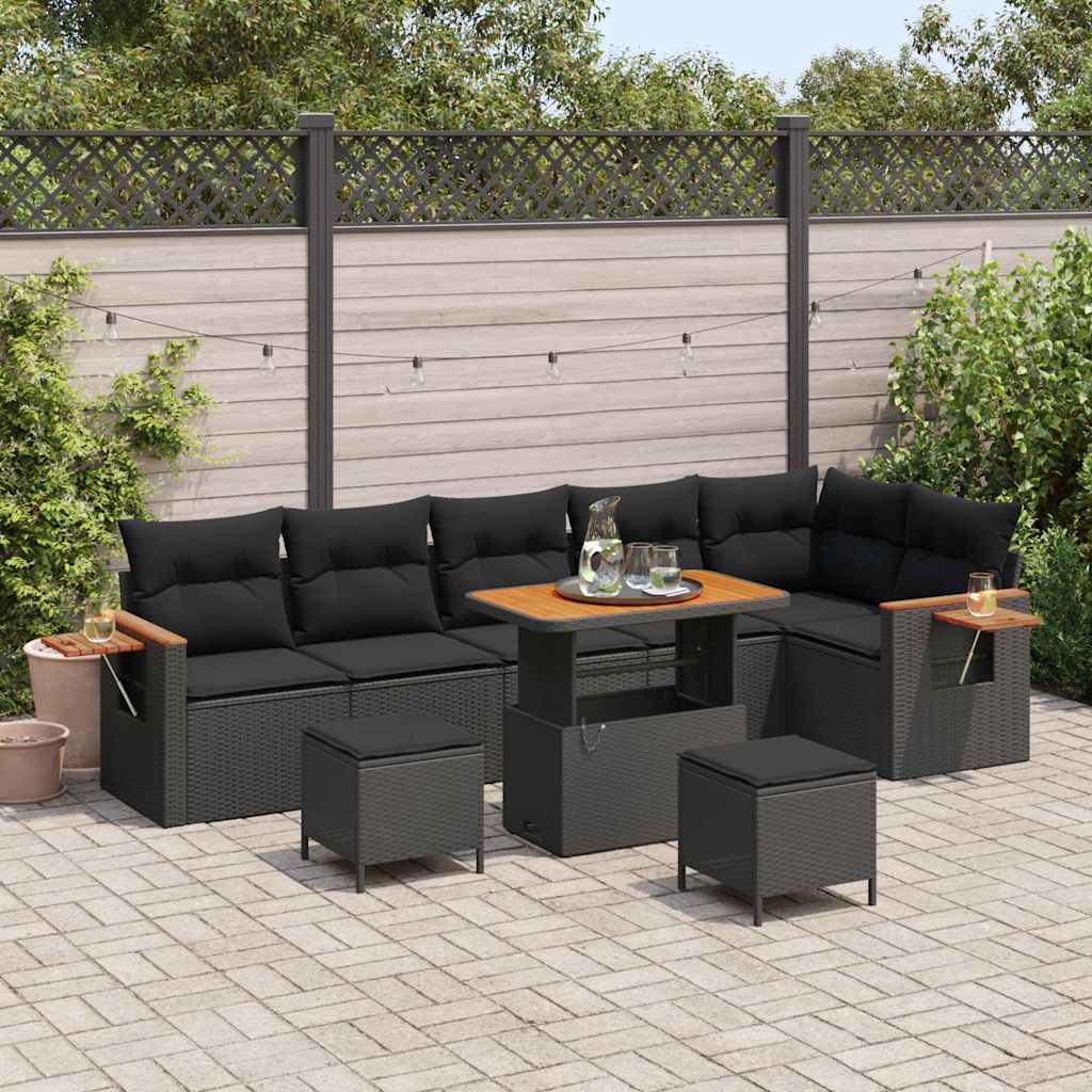 Garden Sofa Set with Cushion with Storage Black Poly rattan