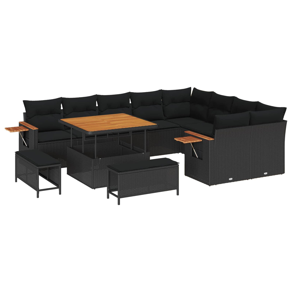 Garden Sofa Set with Cushion 13 pcs Black Poly Rattan