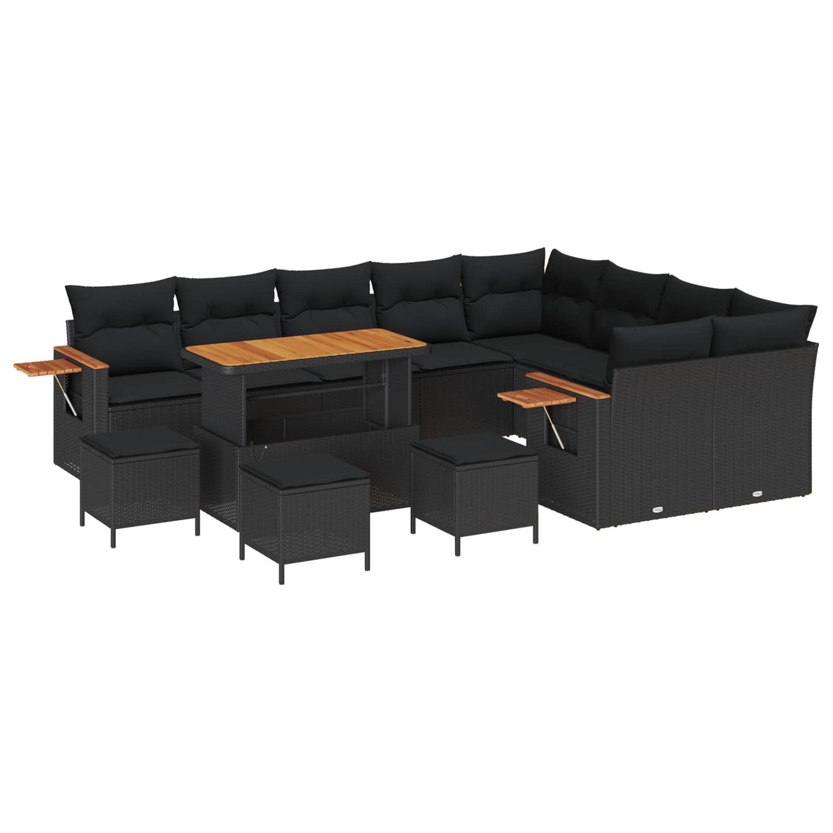 Garden Sofa Set with Cushion 14 pcs Black Poly Rattan